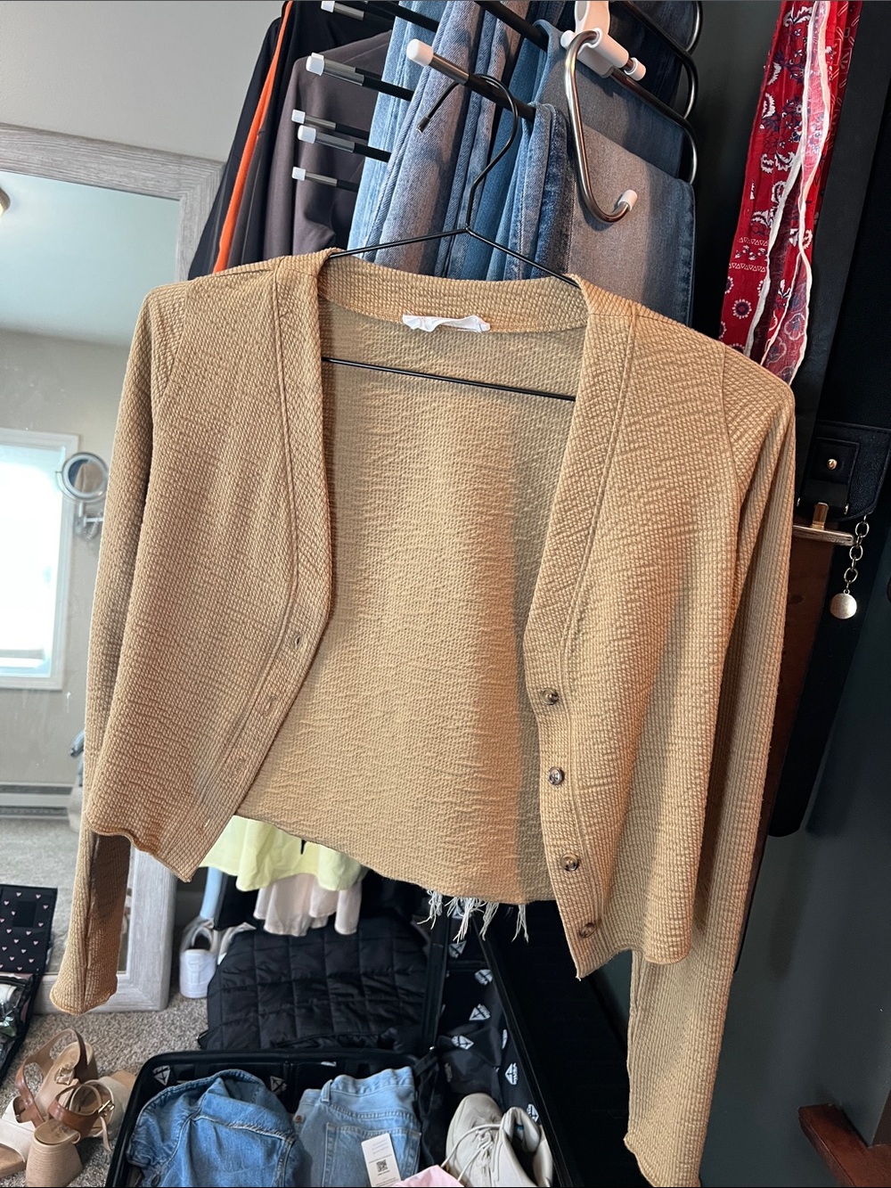 Double Zero Beige Cropped Button Cardigan Sweater